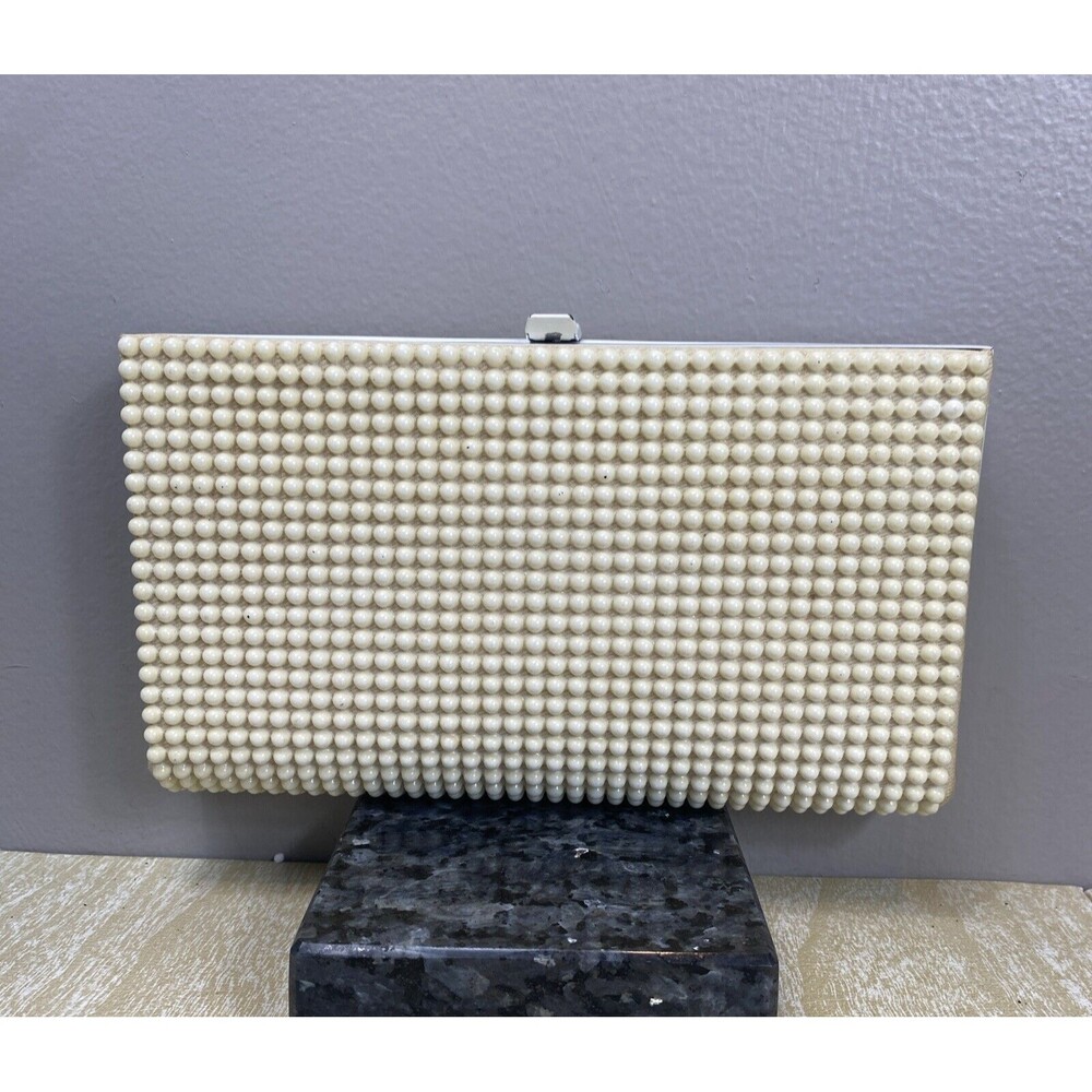 Vintage Beaded Clutch Handbag Purse White Bridal Wedding Formal